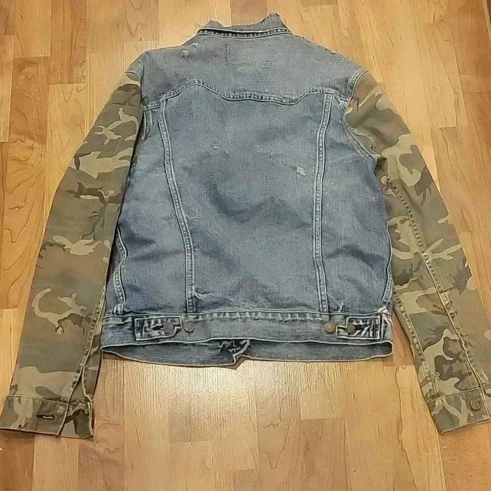 Ralph Lauren Denim & Supply Distressed Jacket Camoflouge Colorblock Sleeves M - Picture 11 of 13